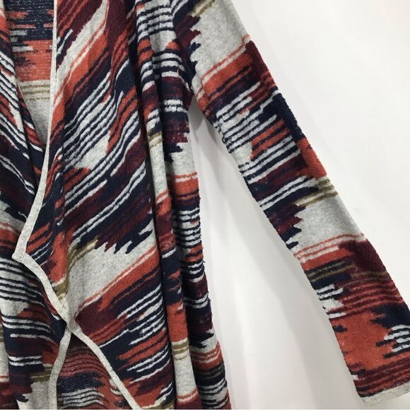 Lucky Brand Gray Orange Blue Southwest Tribal Pattern Waterfall Cardigan - Picture 6 of 12